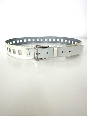 Rockport White Square-Hole Leather Belt with Silver Buckle